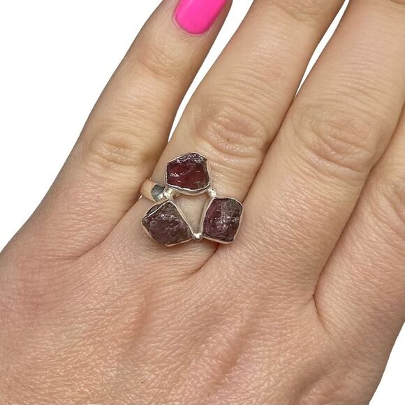 Raw Rough Pink Tourmaline Ring Size 6 Solid Sterling Silver 925 Natural Stone - Picture 4 of 8